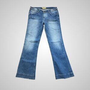 J & Company Flare Jeans Womens 32 Blue Excellent Medium Wash Flap Pocket C117500
